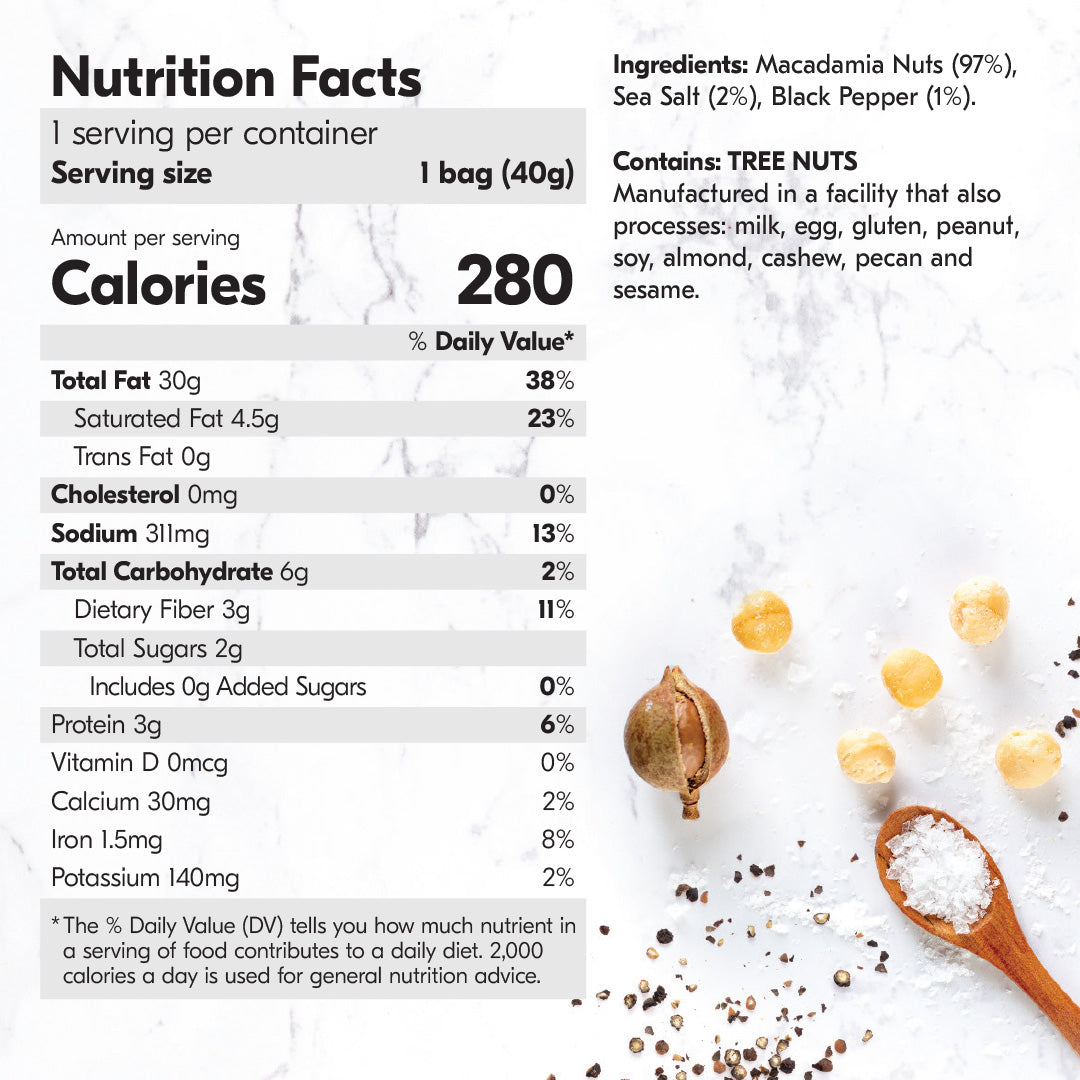 Dry Roasted Macadamia Nuts with Namibian Sea Salt & Cracked Pepper (12 x 40g)