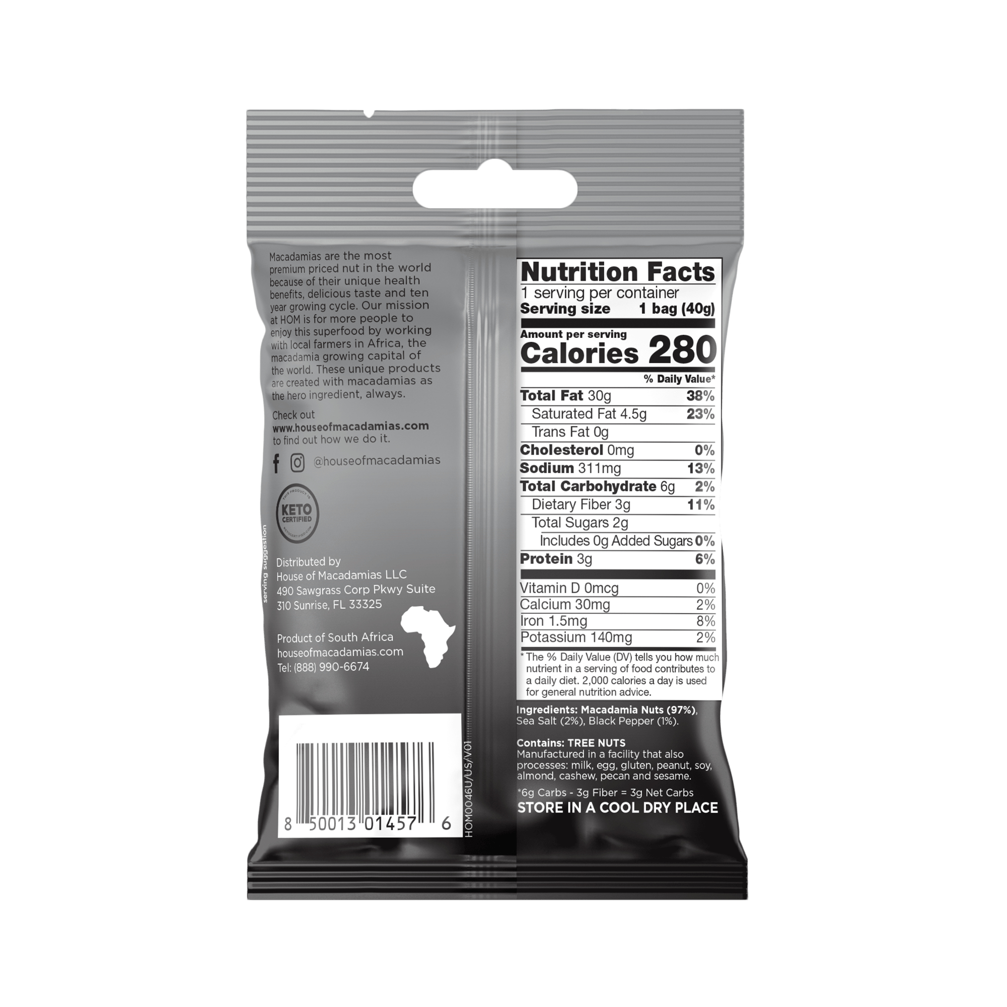 Dry Roasted Macadamia Nuts with Namibian Sea Salt & Cracked Pepper (12 x 40g)