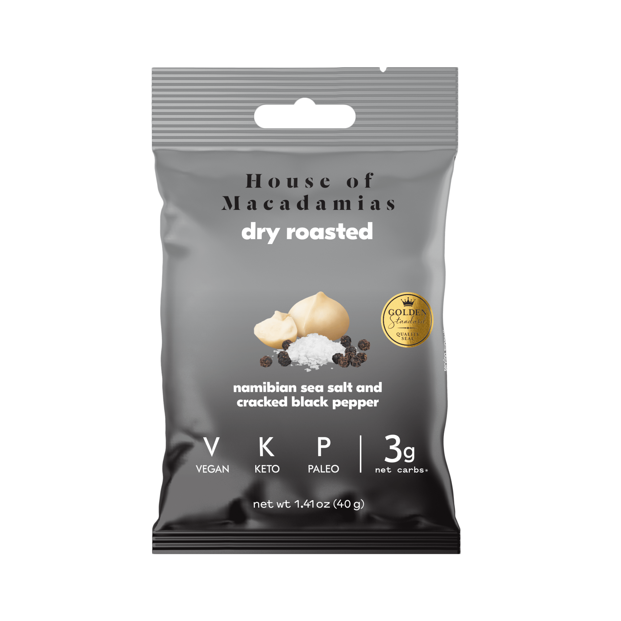 Dry Roasted Macadamia Nuts with Namibian Sea Salt & Cracked Pepper (12 x 40g)