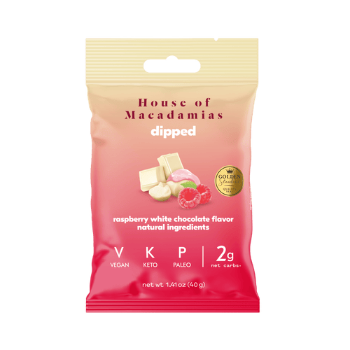 Raspberry White Chocolate Dipped Macadamia Nuts (12 x 40g)